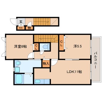 間取図 近鉄南大阪線/尺土駅 徒歩4分 2階 築20年