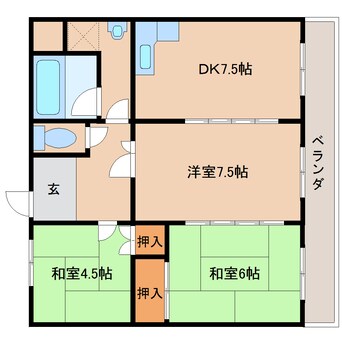 間取図 近鉄南大阪線/高田市駅 徒歩5分 2階 築35年