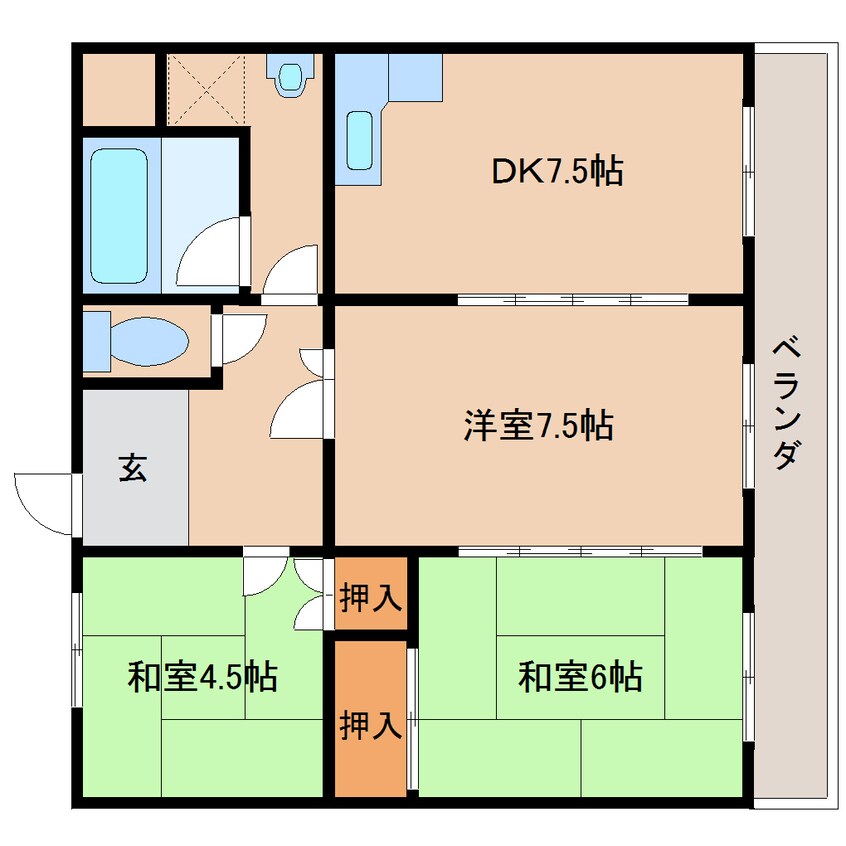 間取図 近鉄南大阪線/高田市駅 徒歩5分 2階 築34年