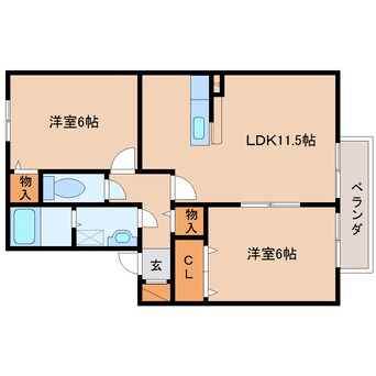 間取図 近鉄御所線/近鉄御所駅 徒歩7分 2階 築19年