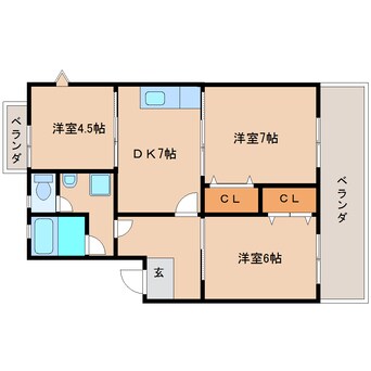 間取図 近鉄南大阪線/高田市駅 徒歩12分 1階 築44年