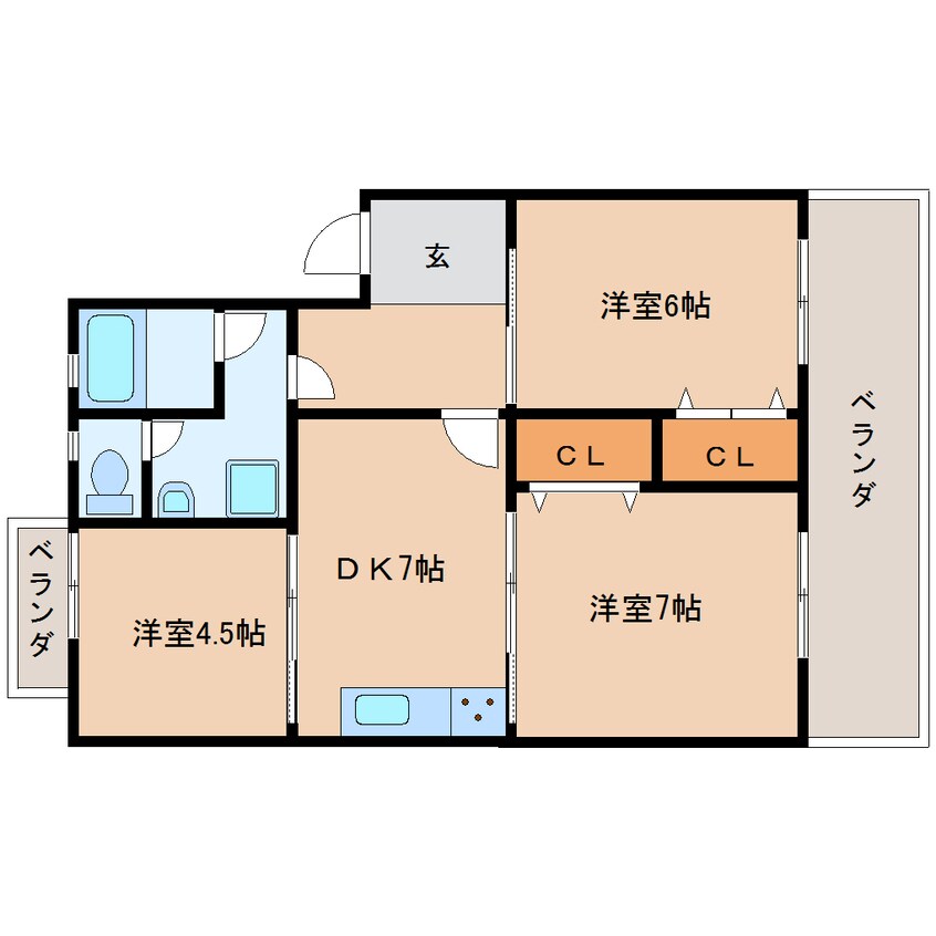 間取図 近鉄南大阪線/高田市駅 徒歩12分 4階 築44年