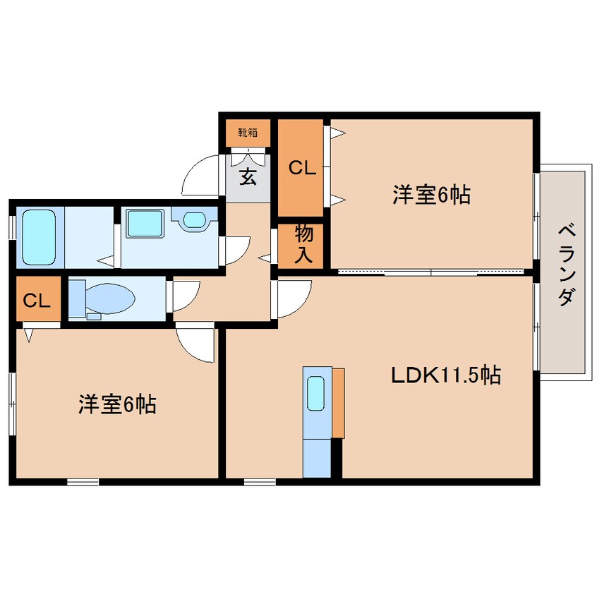 間取図 近鉄御所線/近鉄御所駅 徒歩10分 2階 築19年