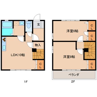 間取図 近鉄南大阪線/高田市駅 徒歩6分 1-2階 築16年