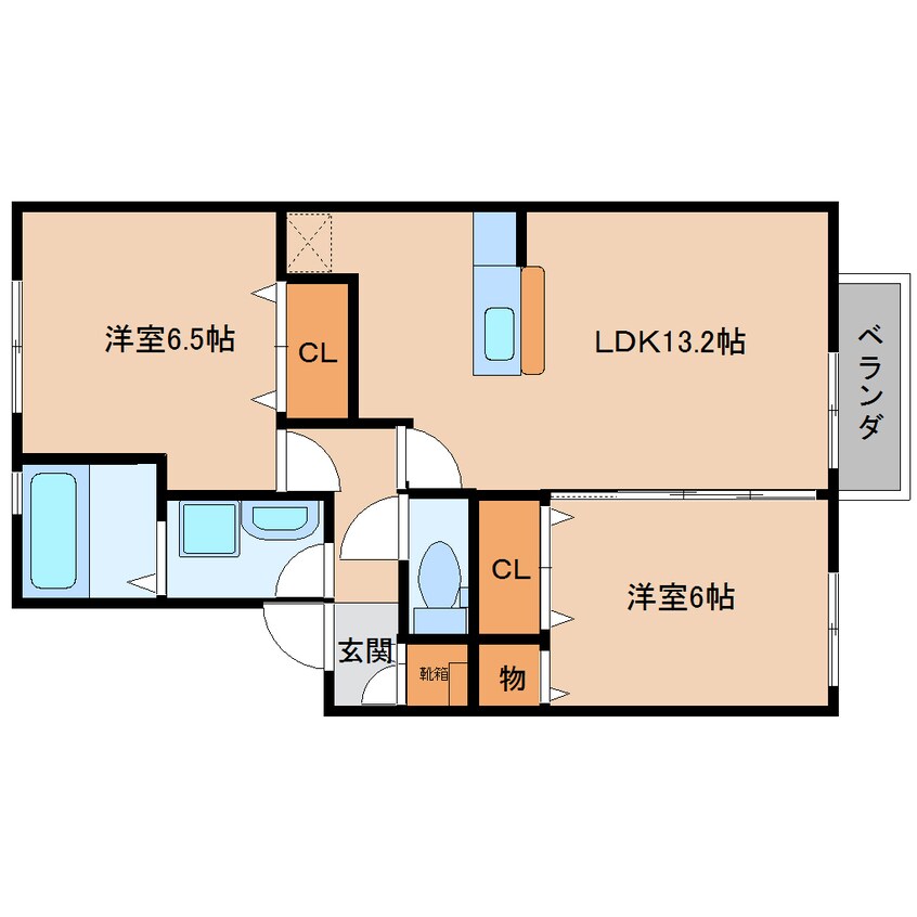 間取図 和歌山線/大和新庄駅 徒歩5分 2階 築16年