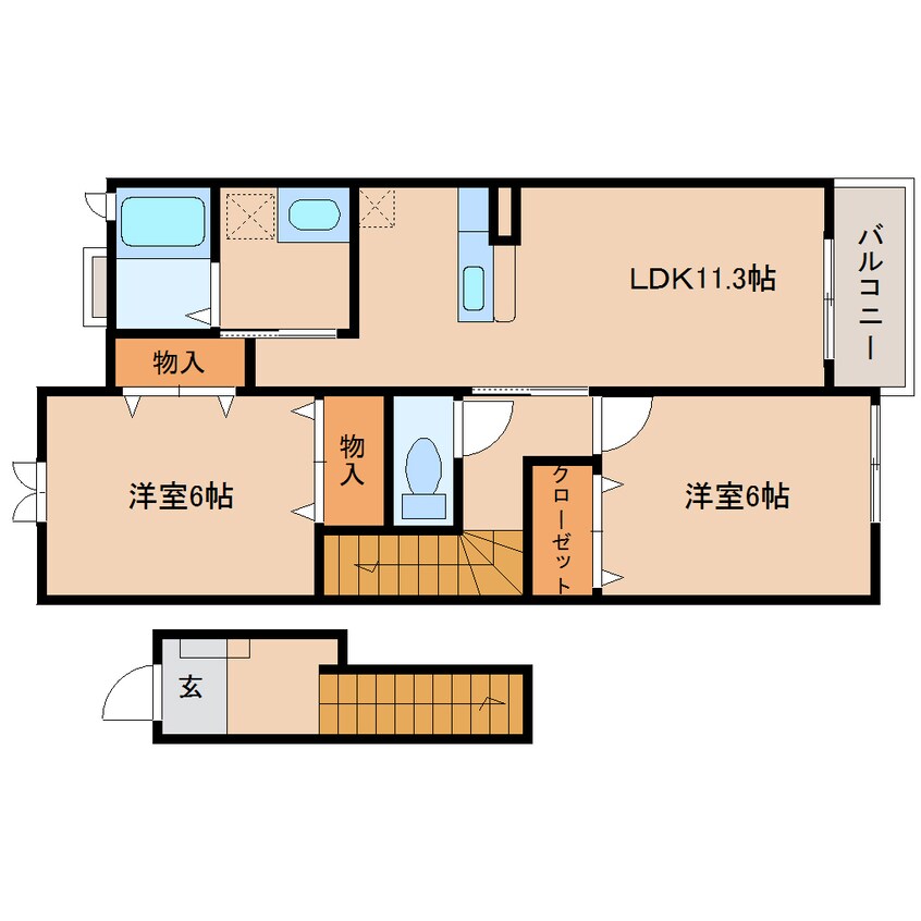 間取図 和歌山線/大和二見駅 徒歩6分 2階 築17年