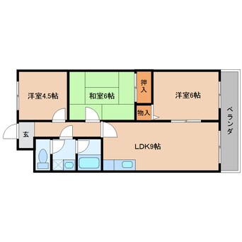 間取図 近鉄南大阪線/高田市駅 徒歩8分 2階 築34年