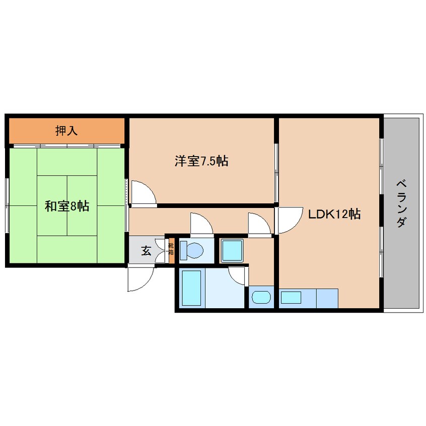 間取図 近鉄南大阪線/高田市駅 徒歩8分 2階 築34年