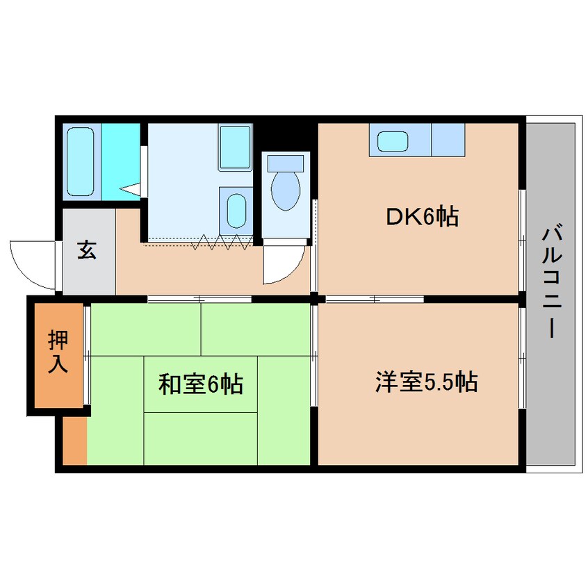 間取図 近鉄大阪線（近畿）/大和高田駅 徒歩6分 2階 築33年