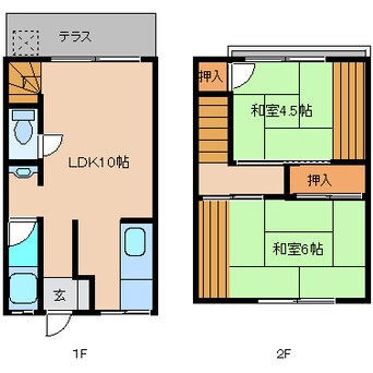 間取図 近鉄大阪線（近畿）/大和高田駅 徒歩10分 1-2階 築44年