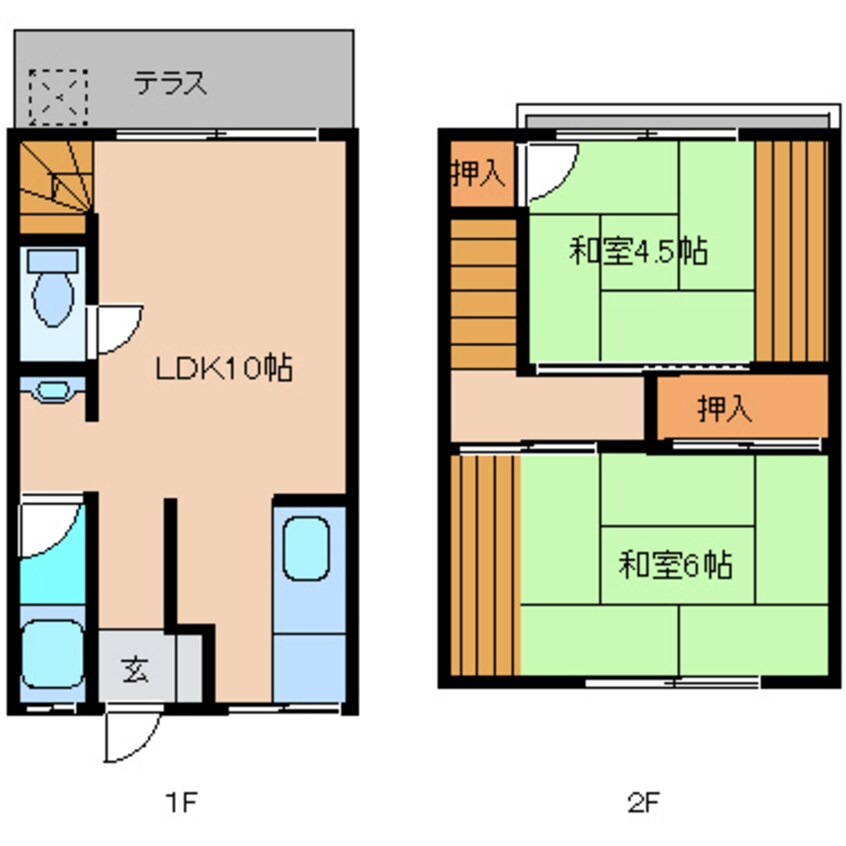 間取図 近鉄大阪線（近畿）/大和高田駅 徒歩10分 1-2階 築44年