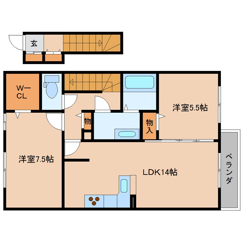 間取図 和歌山線/大和新庄駅 徒歩5分 2階 築14年