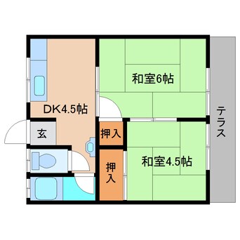 間取図 近鉄南大阪線/尺土駅 徒歩9分 1階 築49年