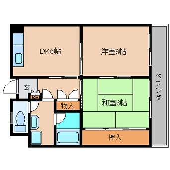 間取図 近鉄南大阪線/高田市駅 徒歩4分 2階 築36年