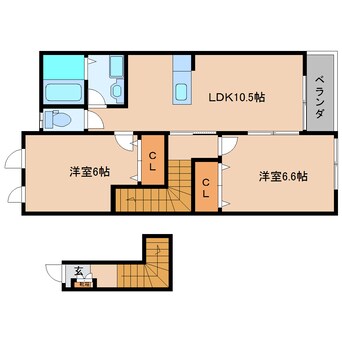 間取図 近鉄御所線/忍海駅 徒歩4分 2階 築12年