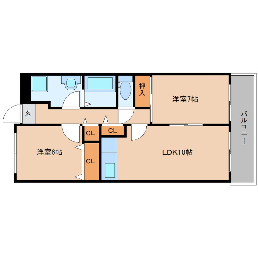 間取図 近鉄南大阪線/高田市駅 徒歩6分 2階 築34年