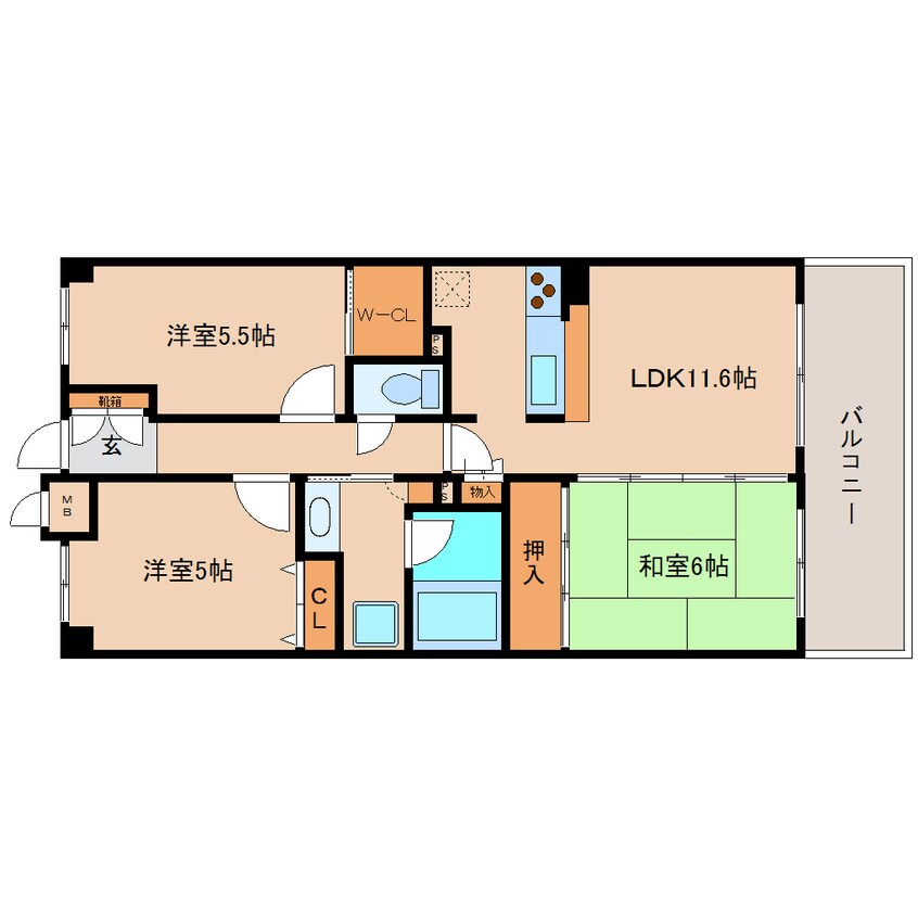 間取図 近鉄大阪線（近畿）/大和高田駅 徒歩6分 6階 築15年