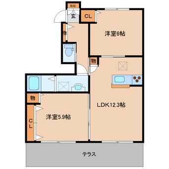 間取図 近鉄大阪線（近畿）/大和高田駅 徒歩8分 1階 築13年