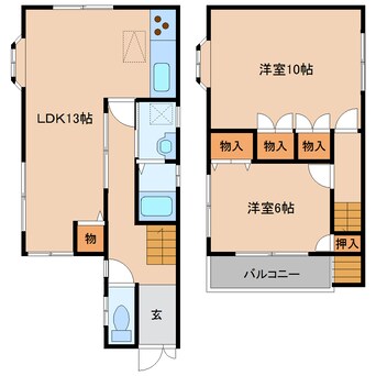 間取図 近鉄大阪線（近畿）/大和高田駅 徒歩62分 1-2階 築32年