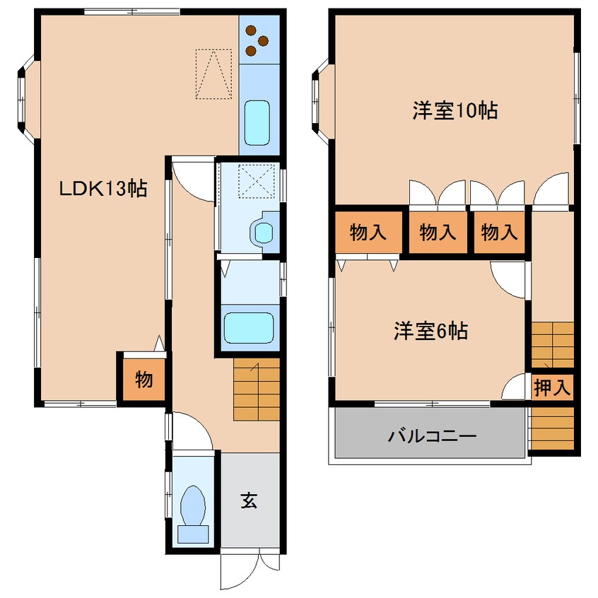 間取図 近鉄大阪線（近畿）/大和高田駅 徒歩62分 1-2階 築32年