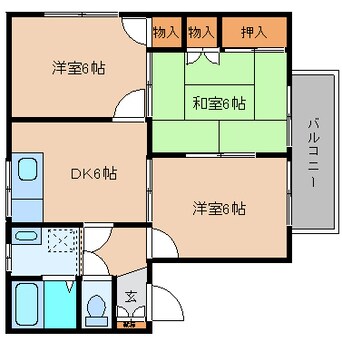 間取図 近鉄南大阪線/高田市駅 徒歩13分 2階 築38年