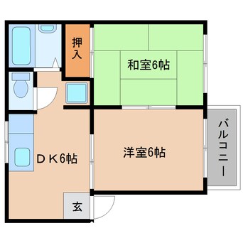 間取図 近鉄南大阪線/高田市駅 徒歩13分 2階 築38年