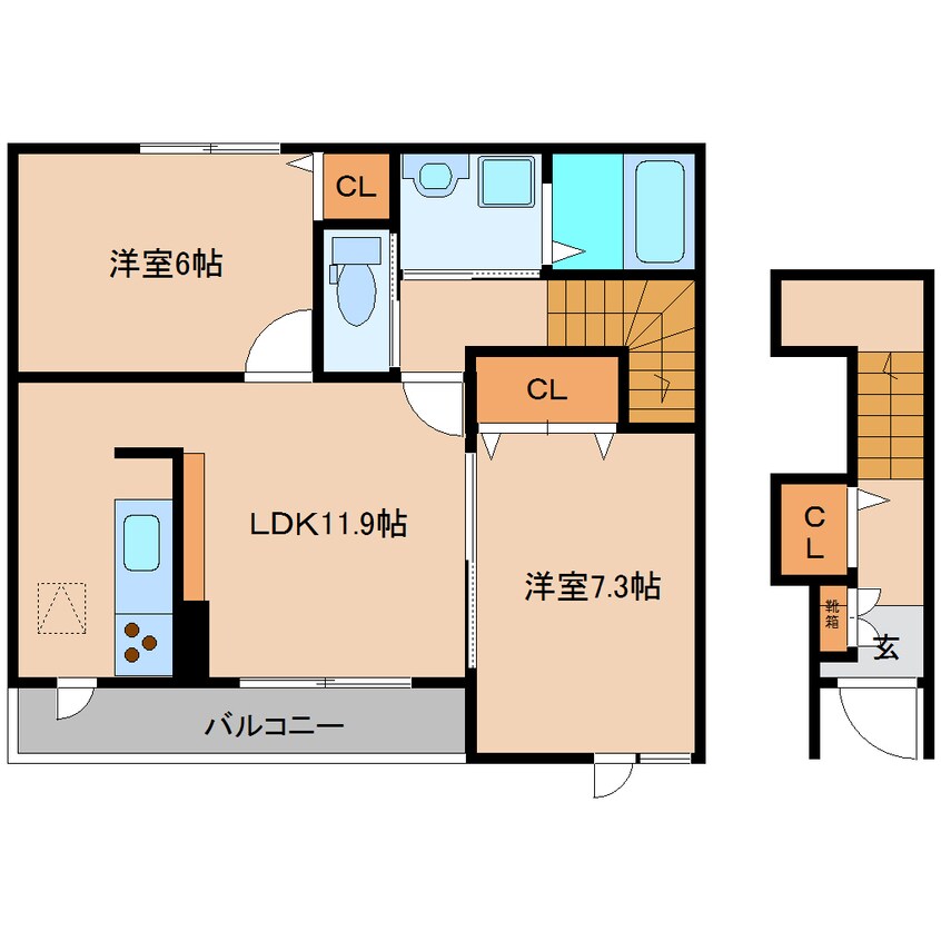 間取図 近鉄大阪線（近畿）/築山駅 徒歩9分 2階 築10年