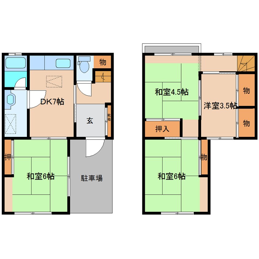 間取図 近鉄大阪線（近畿）/築山駅 徒歩20分 1-2階 築41年