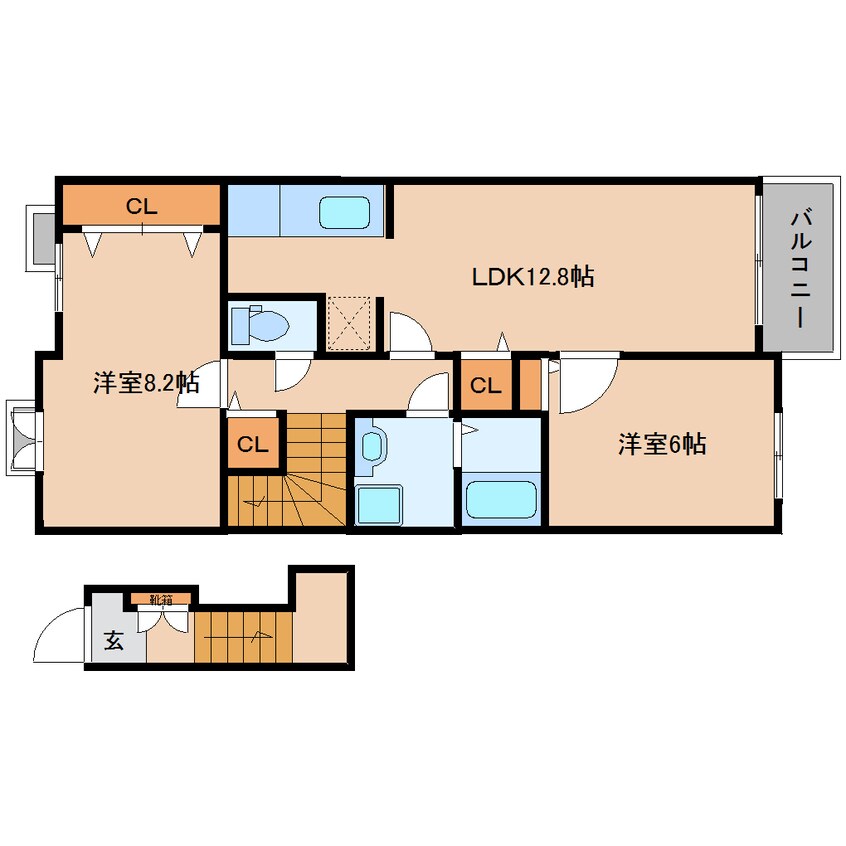 間取図 近鉄南大阪線/磐城駅 徒歩8分 2階 築10年