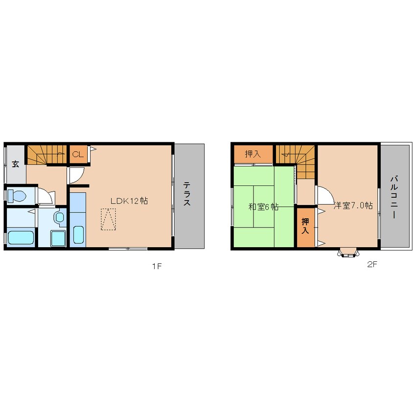 間取図 近鉄南大阪線/高田市駅 徒歩7分 1-2階 築26年