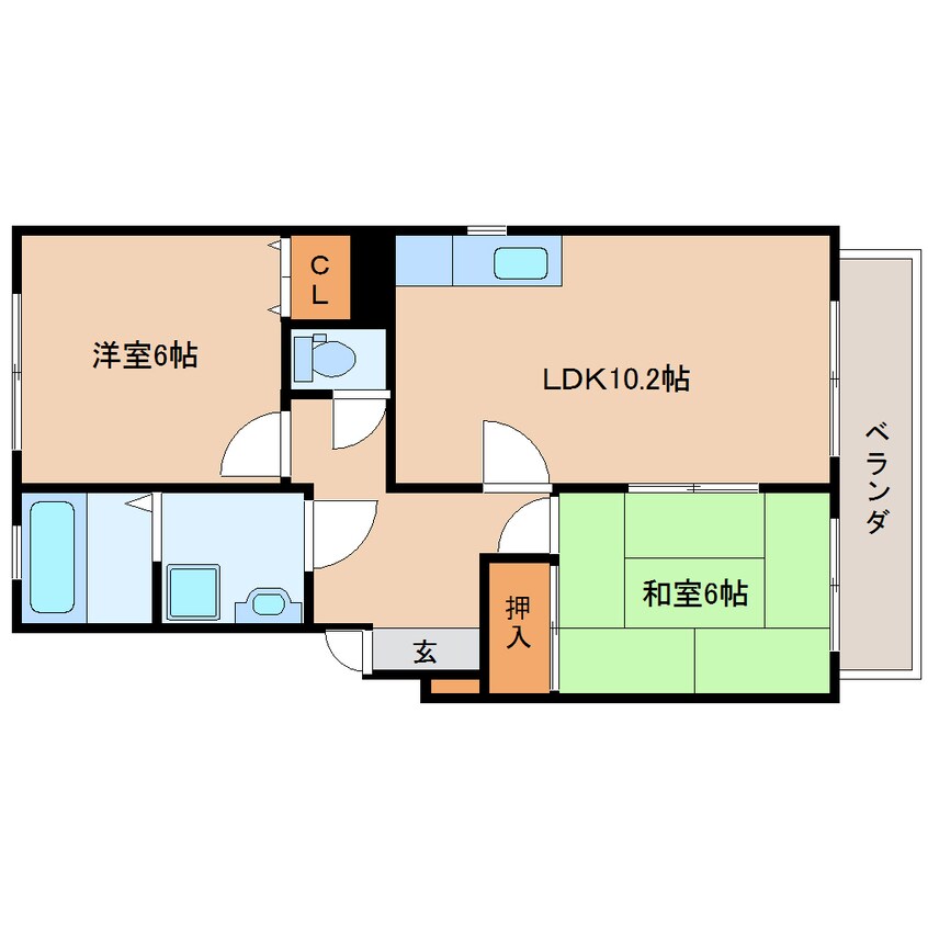 間取図 和歌山線/五条駅 徒歩7分 2階 築26年