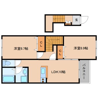 間取図 近鉄大阪線（近畿）/大和高田駅 徒歩20分 2階 築9年