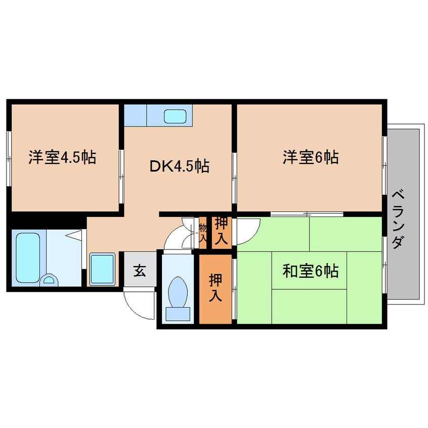 間取図 和歌山線/五条駅 徒歩9分 2階 築30年