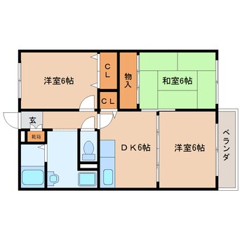 間取図 近鉄南大阪線/高田市駅 徒歩9分 2階 築29年