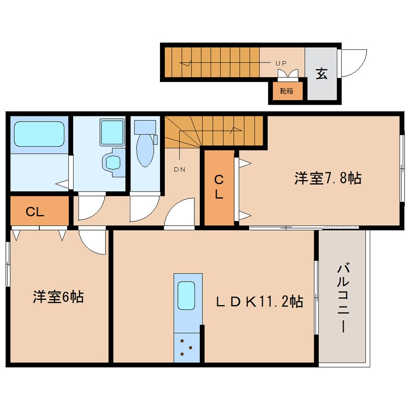 間取図 近鉄田原本線/箸尾駅 徒歩16分 2階 築8年