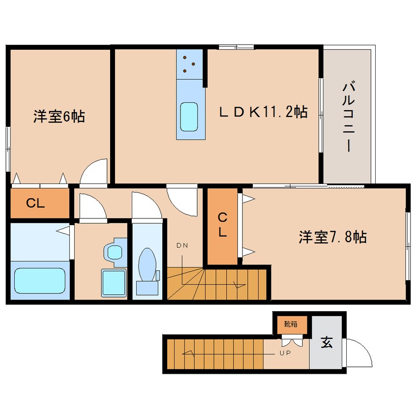 間取図 近鉄田原本線/箸尾駅 徒歩16分 2階 築9年