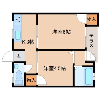 間取図 近鉄大阪線（近畿）/築山駅 徒歩24分 1階 築54年