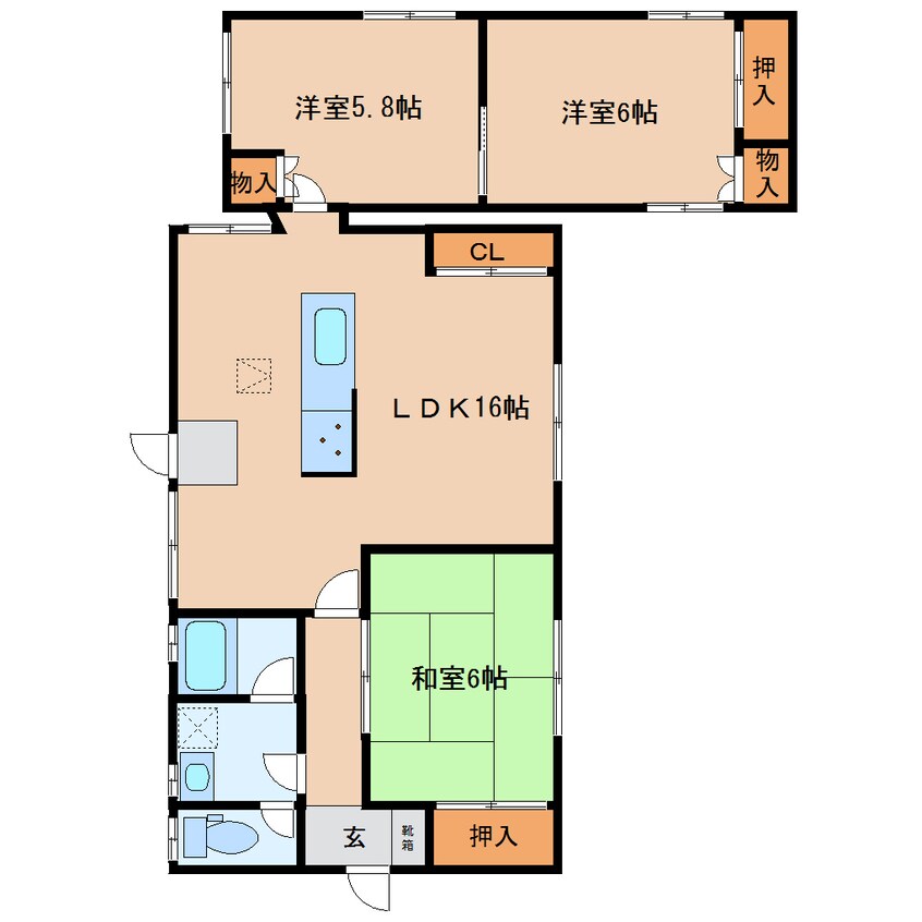 間取図 近鉄南大阪線/坊城駅 徒歩14分 1階 築54年