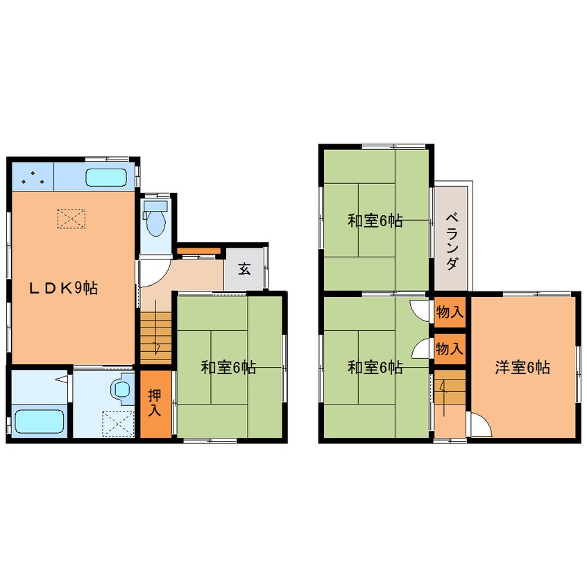 間取図 近鉄南大阪線/高田市駅 徒歩11分 1-2階 築40年