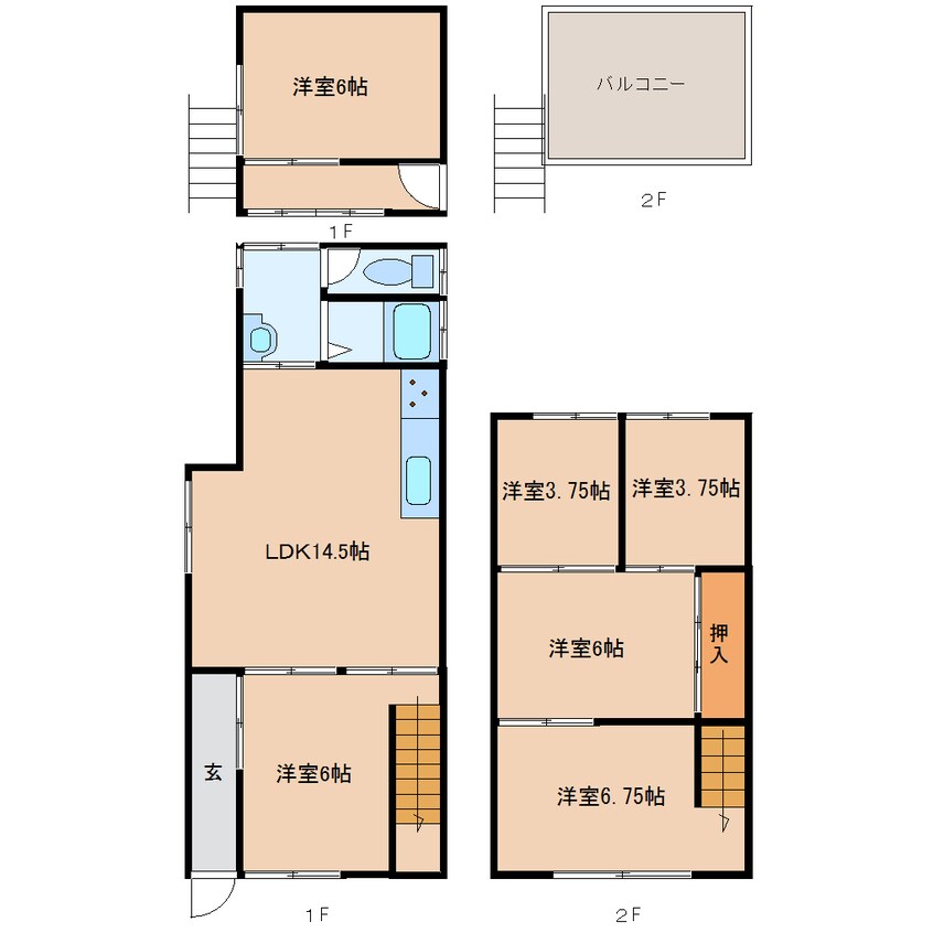 間取図 近鉄大阪線（近畿）/大和高田駅 徒歩9分 1-2階 築64年