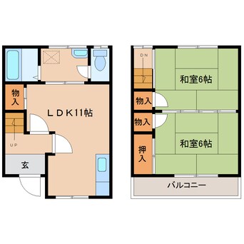 間取図 近鉄南大阪線/高田市駅 徒歩17分 1-2階 築30年