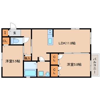 間取図 近鉄大阪線（近畿）/築山駅 徒歩3分 2階 築2年