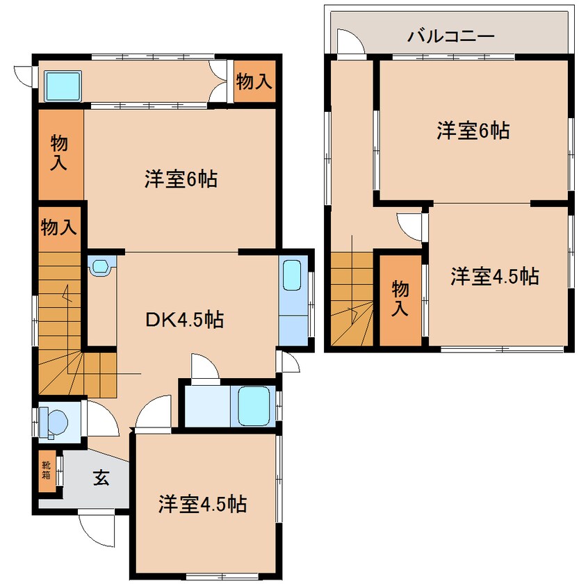 間取図 近鉄大阪線（近畿）/築山駅 徒歩12分 1-2階 築54年