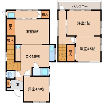 間取図 近鉄大阪線（近畿）/築山駅 徒歩12分 1-2階 築54年