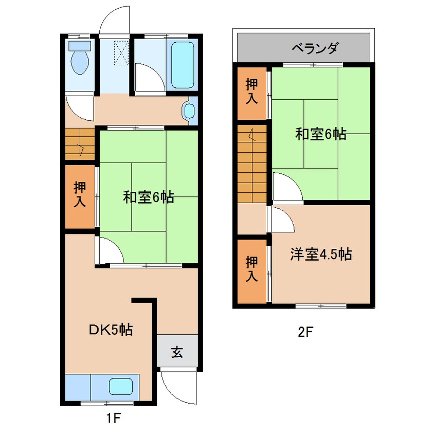 間取図 近鉄南大阪線/高田市駅 徒歩8分 1-2階 築31年