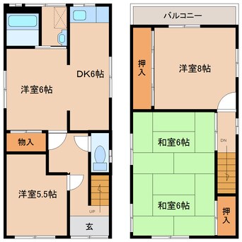 間取図 近鉄大阪線（近畿）/築山駅 徒歩10分 1-2階 築39年