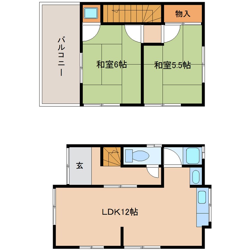 間取図 近鉄南大阪線/浮孔駅 徒歩8分 1-2階 築47年