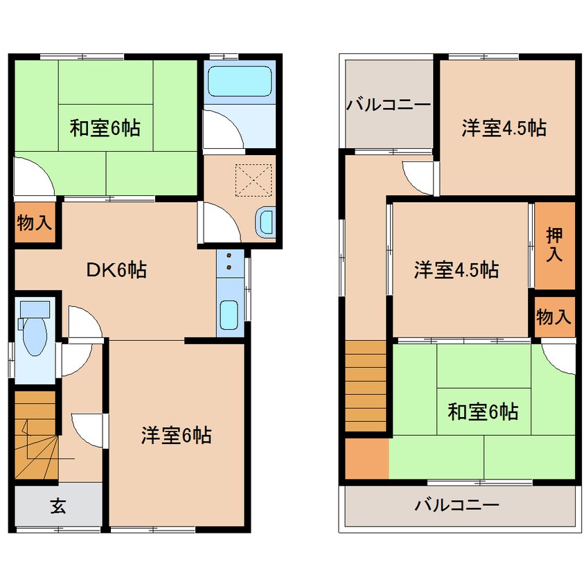 間取図 近鉄南大阪線/高田市駅 徒歩14分 1-2階 築46年