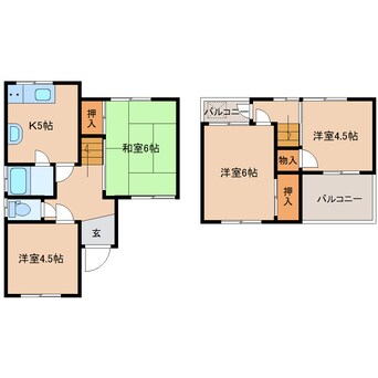 間取図 近鉄南大阪線/高田市駅 徒歩5分 1-2階 築53年