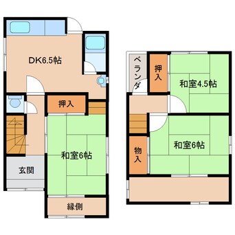 間取図 近鉄南大阪線/高田市駅 徒歩7分 1-2階 築52年